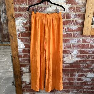 Sadie & Sage Orange Wide Leg Resortwear Cotton Blend Pants Womens Size Med  NWT
